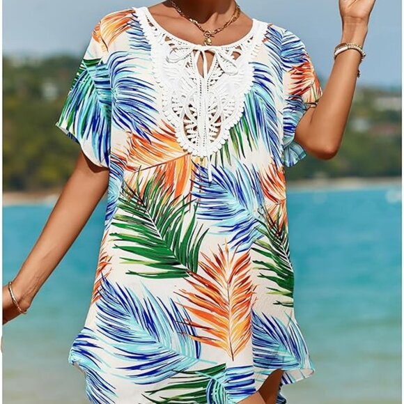 SimpleFun "Swimsuit Coverup" Lace Crochet- V Neck- Dress Beach Cover Up - Picture 14 of 15